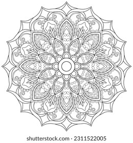 Colouring page, hand drawn, vector. Mandala 187, ethnic, swirl pattern, object isolated on white background.