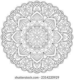 Colouring page, hand drawn, vector. Mandala 189, ethnic, swirl pattern, object isolated on white background.