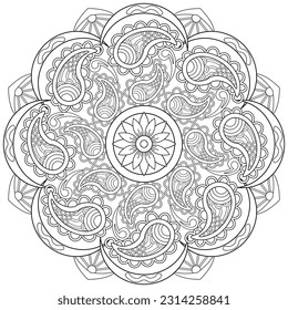 Colouring page, hand drawn, vector. Mandala 190, ethnic, swirl pattern, object isolated on white background.