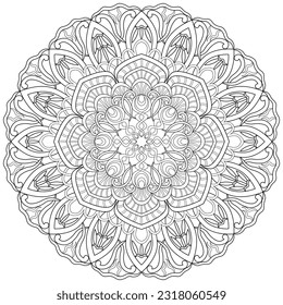 Colouring page, hand drawn, vector. Mandala 195, ethnic, swirl pattern, object isolated on white background.