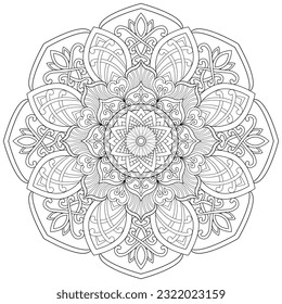 Colouring page, hand drawn, vector. Mandala 201, ethnic, swirl pattern, object isolated on white background.