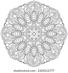 Colouring page, hand drawn, vector. Mandala 204, ethnic, swirl pattern, object isolated on white background.