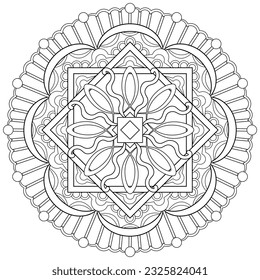 Colouring page, hand drawn, vector. Mandala 206, ethnic, swirl pattern, object isolated on white background.