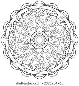 Colouring page, hand drawn, vector. Mandala 207, ethnic, swirl pattern, object isolated on white background.