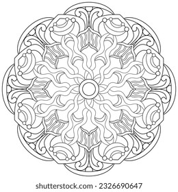 Colouring page, hand drawn, vector. Mandala 208, ethnic, swirl pattern, object isolated on white background.