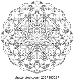 Colouring page, hand drawn, vector. Mandala 210, ethnic, swirl pattern, object isolated on white background.