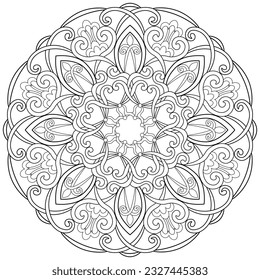 Colouring page, hand drawn, vector. Mandala 211, ethnic, swirl pattern, object isolated on white background.