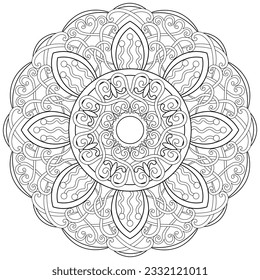 Colouring page, hand drawn, vector. Mandala 217, ethnic, swirl pattern, object isolated on white background.