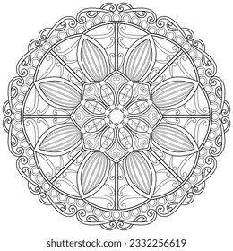 Colouring page, hand drawn, vector. Mandala 218, ethnic, swirl pattern, object isolated on white background.