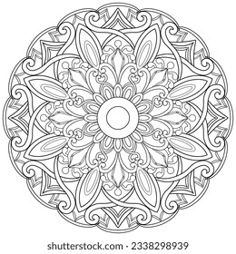 Colouring page, hand drawn, vector. Mandala 223, ethnic, swirl pattern, object isolated on white background.