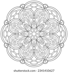 Colouring page, hand drawn, vector. Mandala 226, ethnic, swirl pattern, object isolated on white background.