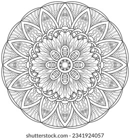 Colouring page, hand drawn, vector. Mandala 228, ethnic, swirl pattern, object isolated on white background.