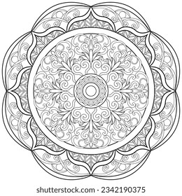 Colouring page, hand drawn, vector. Mandala 229, ethnic, swirl pattern, object isolated on white background.