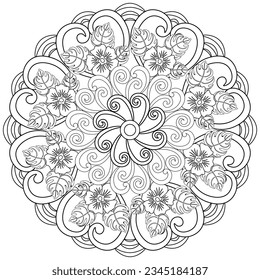 Colouring page, hand drawn, vector. Mandala 233, ethnic, swirl pattern, object isolated on white background.