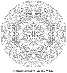 Colouring page, hand drawn, vector. Mandala 234, ethnic, swirl pattern, object isolated on white background.