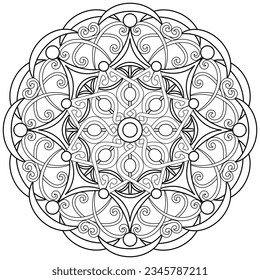 Colouring page, hand drawn, vector. Mandala 235, ethnic, swirl pattern, object isolated on white background.