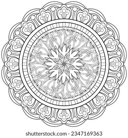 Colouring page, hand drawn, vector. Mandala 236, ethnic, swirl pattern, object isolated on white background.