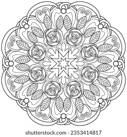 Página de coloreado, dibujada a mano, vector. Mandala 242, étnico, patrón giratorio, objeto aislado en fondo blanco.