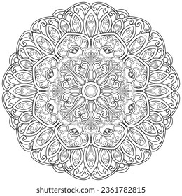 Colouring page, hand drawn, vector. Mandala 243, ethnic, swirl pattern, object isolated on white background.