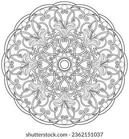 Colouring page, hand drawn, vector. Mandala 244, ethnic, swirl pattern, object isolated on white background.