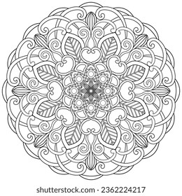 Colouring page, hand drawn, vector. Mandala 245, ethnic, swirl pattern, object isolated on white background.