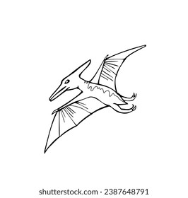 Colouring page for kids. COlor book. Children illustration. Pteranodon isolated. Dinosaur. Picture for kids. Flat vector illustration.