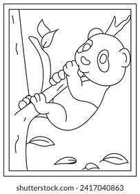 A colouring page of panda on tree drawn with line vector 