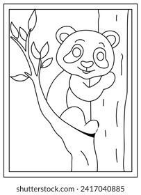 A colouring page of panda on tree drawn with line vector 