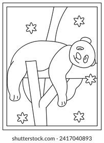 Una página de color de panda en un árbol dibujado con vector de línea 