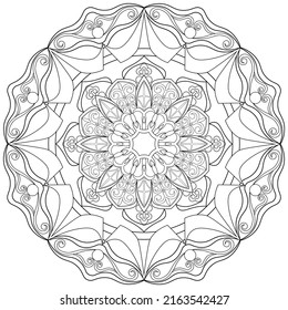 Colouring page, vector, hand drawn. Mandala 37, ethnic pattern, object isolated on white background.