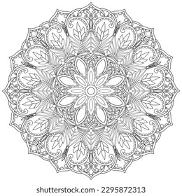 Colouring page, vector. Mandala 166, ethnic pattern, object isolated on white background.