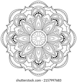 Colouring page, vector. Mandala 18, ethnic pattern, object isolated on white background.