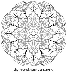Colouring page, vector. Mandala 20, ethnic pattern, object isolated on white background.