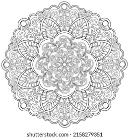 Farbseite, Vektorgrafik. Mandala 22, ethnisches Muster, Objekt einzeln auf weißem Hintergrund.