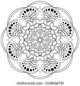 Colouring page, vector. Mandala 23, ethnic pattern, object isolated on white background.