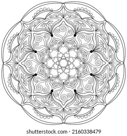 Colouring page, vector. Mandala 28, ethnic pattern, object isolated on white background.