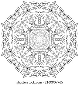 Colouring page, vector. Mandala 34, ethnic pattern, object isolated on white background.