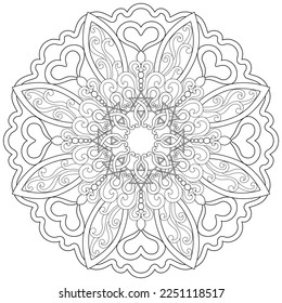 Colouring page-166, vector, hand drawn. Mandala 142, ethnic, swirl pattern, object isolated on white background.