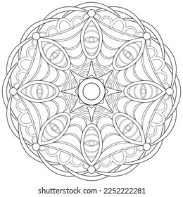 Colouring page-169, hand drawn, vector. Mandala 145, ethnic, swirl pattern, object isolated on white background.