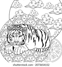 Colocando fotos con tigre. Dibujo de boceto a mano alzada antiestrés con elementos doodle y zentangle. Р imágenes son ideales para crear papel pintado, etiquetas, artesanías y otros proyectos.