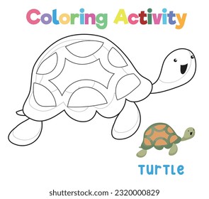 Colouring the sea life a turtle. Coloring sea animals worksheet. Coloring activity for preschool and kindergarten children. Printable educational printable coloring worksheet. Vector file.