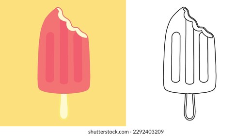 Colouring the strawberry vanilla ice cream. Coloring activity for children. Coloring ice cream. Educational printable coloring worksheet. Vector file.