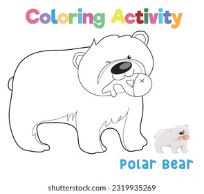 Colouring the wildlife animal a polar bear. Coloring sea animals worksheet. Coloring activity for preschool and kindergarten children. Printable educational printable coloring worksheet. Vector file.