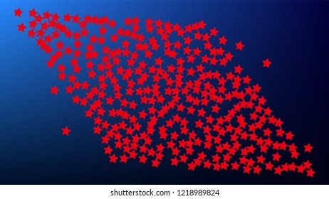 Colours of American Flag. USA Independence Day.  . Abstract Background with Many Random Falling Stars Confetti on Blue Background. 