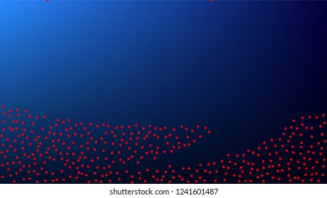 Colours of American Flag. USA Independence Day.  Red, Blue and White Stars on Blue Gradient Background. Invitation Background. Banner, Christmas and New Year card, Postcard, Packaging, Textile Print.