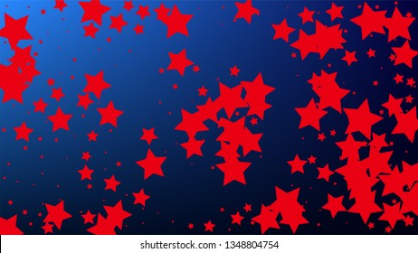 Colours of American Flag. USA Independence Day.  . Abstract Background with Many Random Falling Stars Confetti on Blue Background. 