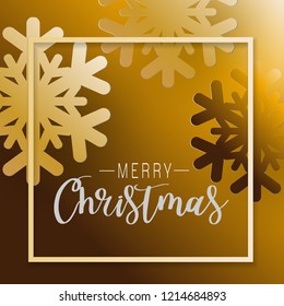 Colours paper cut of vector snowflake on gradient colours ornate background with merry christmas phase text