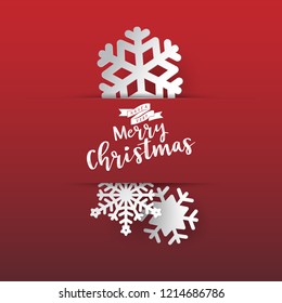 Colours paper cut of vector snowflake on gradient colours ornate background with merry christmas phase text