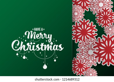 Colours paper cut of vector snowflake on gradient colours ornate background with merry christmas phase text