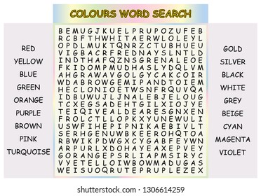Colours word search puzzle vector
